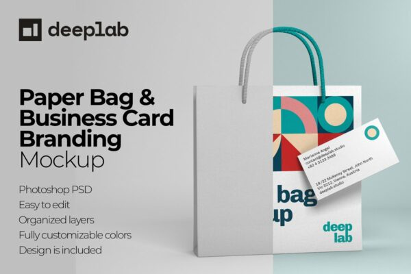 企业品牌设计手提袋名片展示样机模板 Paper Bag & Bcard Branding Mockup-第2148期-