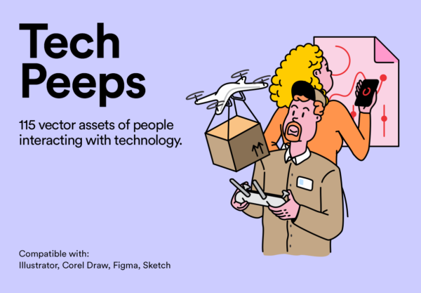 115款技术交互主题卡通趣味人物场景插画图标设计源文件Tech Peeps-第2165期-