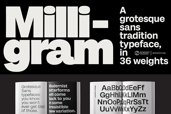 36款现代极简格罗特斯克风格无衬线英文排版字体家族Zetafonts – Milligram Font Family-第2163期-