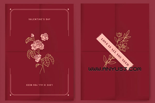 情人节简约大气玫瑰邀请函海报设计EPS源文件valentine-s-day-14th-february-vector