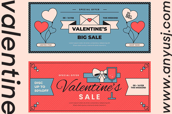 复古情人节社交媒体品牌详情海报排版设计AI源文件vintage-valentines-day-banners-template