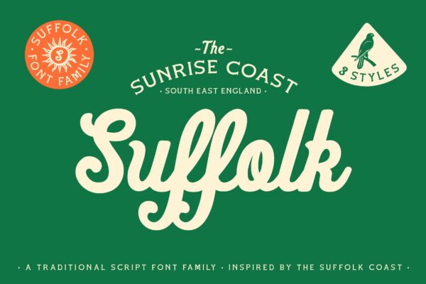 3款美式复古手写画册杂志海报广告Logo标题英文字体组合家族Hemphill Type – Suffolk Font Family-第2265期-