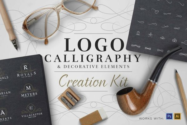 复古经典优雅的花纹装饰LOGO徽标设计工具包 Logo Creation Kit – Calligraphy