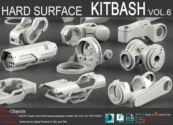 未来派赛博朋克科幻机甲机械接驳零部件3D模型 Hard Surface KitBash Vol 6