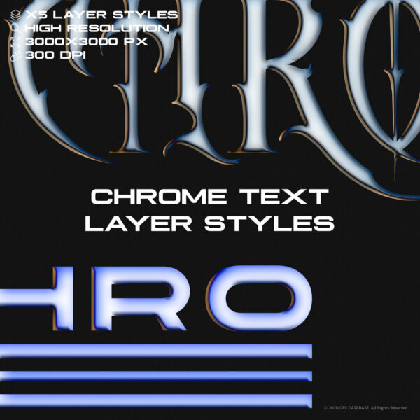 复古镀铬金属立体字文字特效文本样式PSD模板 X5 Chrome Text Layer Styles V1-第2286期-