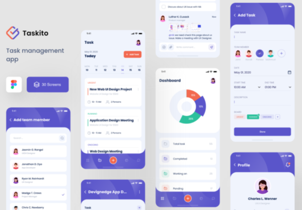 办公室任务管理应用程序APP界面设计套件素材 Taskito – Task Management App UI Kit