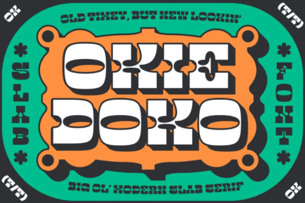 复古卡通贴纸海报商品设计装饰性英文字体 Okie Doko Western Slab