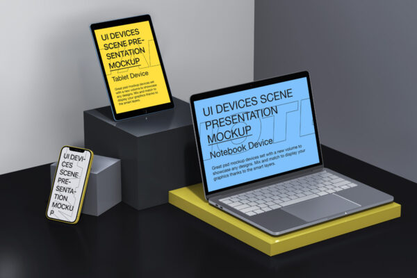 高质量三维渲染手机平板笔记本场景UI设计贴图展示样机模板 UI Devices Scene Mockup