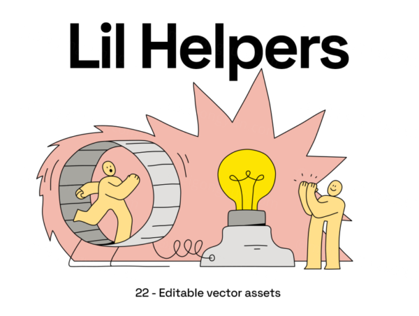 22个两个工作伙伴互帮互助工作游乐场景插画素材 Lil Helpers – illustration pack-第2308期-