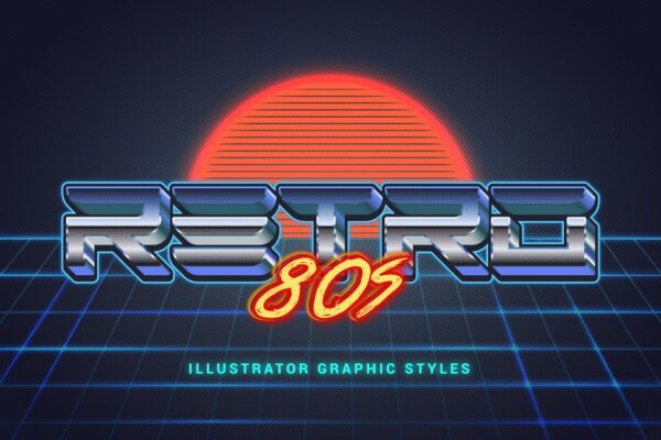 80年代复古3D⽴体⽂字图层样式 80s Retro Illustrator Styles-第978期-
