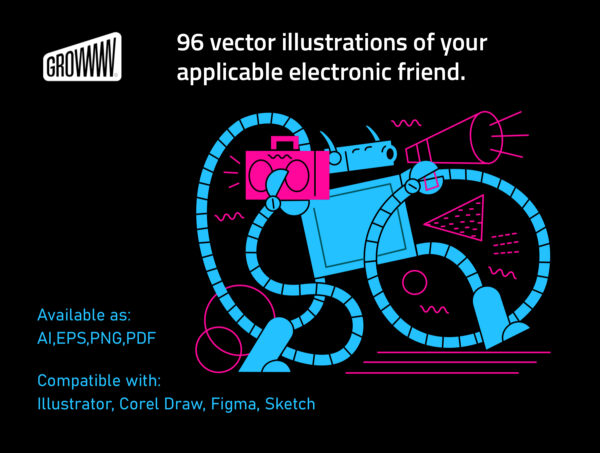 96个另类创意电子机器人人类电子朋友场景插画素材 Circuit-第2308期-
