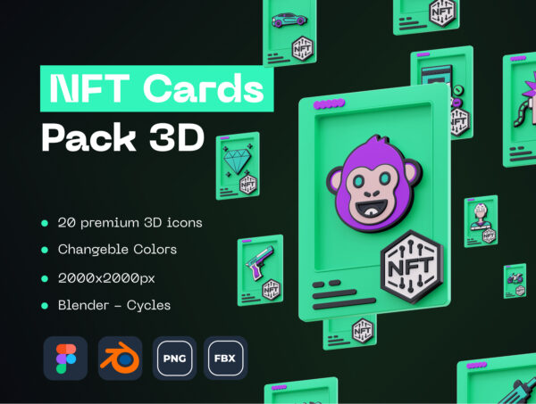 潮流NFT三维渲染头像卡片3D图标合辑 NFT Cards Pack 3D
