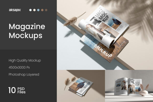 10款极简A4画册目录小册子杂志设计展示贴图样机模板素材 Magazine Mockup-第2270期-