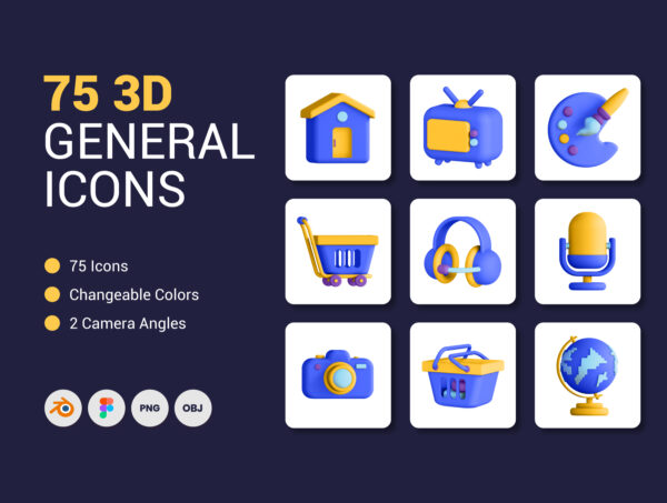 75 个 3D生活家居通用图标设计75 3D General Icons