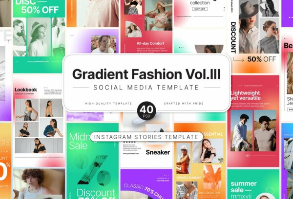 时尚渐变Ins风新媒体电商海报设计PSD模板素材 Gradient Fashion Social Media Instagram Vol 3