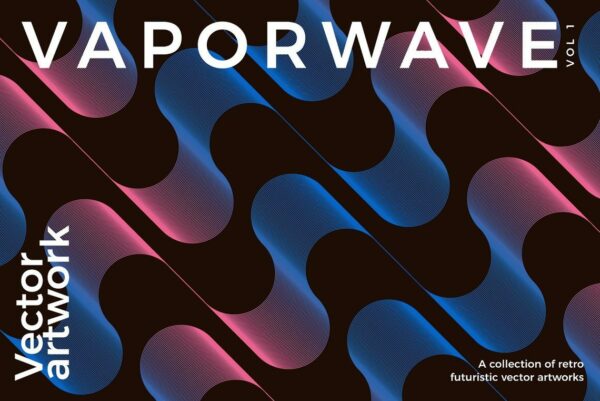 12款艺术抽象几何网格波浪渐变未来科幻背景底纹Ai设计素材源文件 Vaporwave Vector Artworks