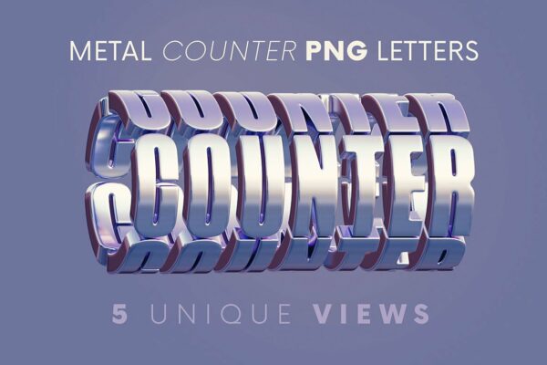 多角度金属圆环科幻未来3D立体英文字母数字png免抠图片设计素材Metal Counter – 3D Lettering-第2363期-