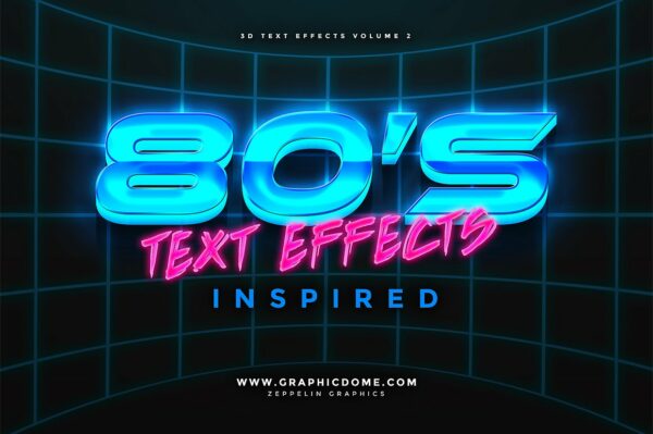80年代复古3D⽴体⽂字PS样式 80s Text Effects Vol.1-第978期-
