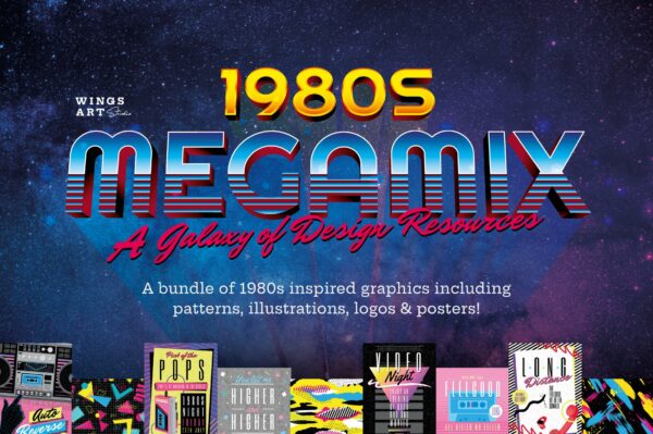 潮流复古80年代海报设计/纹理/插画/标志素材合集 The Complete 1980s Graphics Bundle!-第978期-