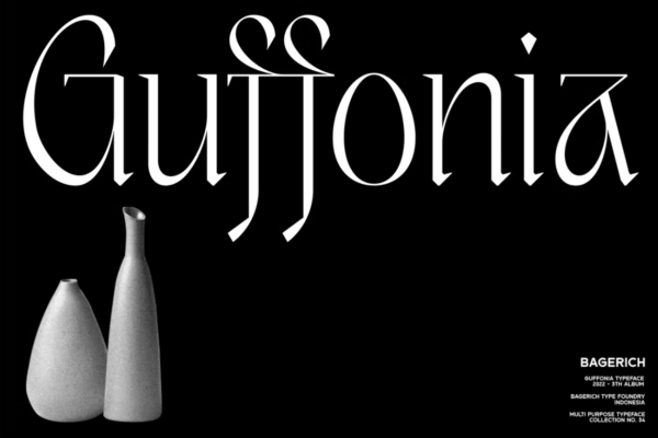 现代潮流先锋尖锐优雅独特衬线装饰性酸性逆反差海报排版标题Logo设计字体素材Guffonia-第2356期-