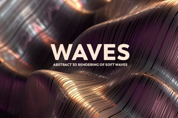 抽象波浪金属线条肌理纹理背景图片设计素材 Abstract 3D Rendering of Soft Waves