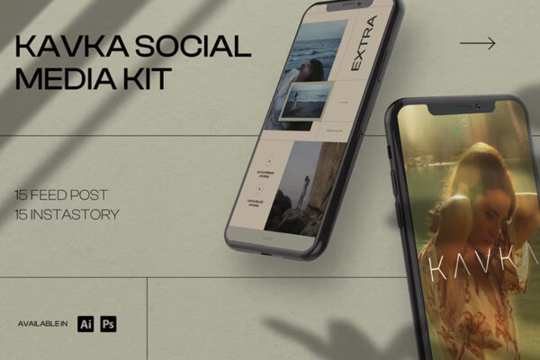 15款现代优雅极简品牌服饰新媒体推广PSD/AI海报详情模板Kavka social media kit-第2366期-