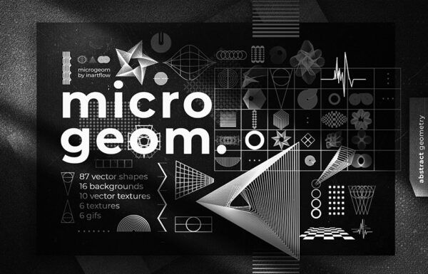 未来抽象科技线条几何封面徽标海报设计装饰矢量图形设计套件MICROGEOM-Shapes, Backgrounds, Textures -第2389期-