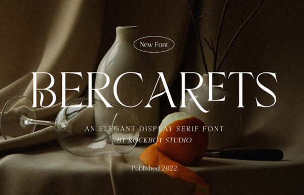复古优雅海报品牌社交媒体海报排版LOGO徽标设计英文字体Bercarets – Elegant Display Serif Font-第2412期-