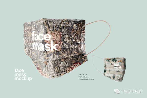 个性艺术防护面罩口罩设计Ps智能贴图样机  Face Mask Mockup -第1348期-