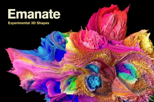 抽象3D炫彩科幻毛刺爆炸渐变肌理海报设计PNG免扣背景设计套装Emanate Experimental 3D Shapes-第2555期-