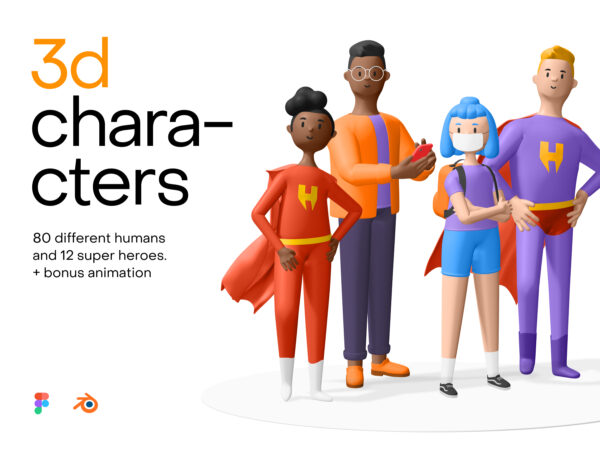 3D渲染现代时尚英雄人物立体图标角色合集Humans 3d characters v2.0