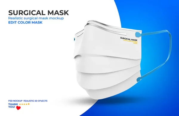 正面+侧面的立体效果的医用专业口罩品牌设计样机 Surgical mask mockup 2 -第1348期-