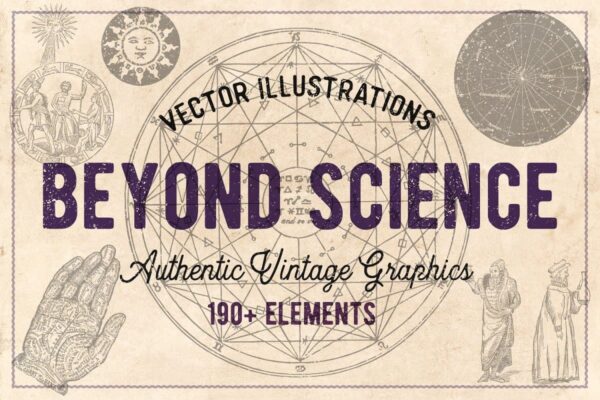 190个复古炼⾦术占星术天⽂元素⼿绘⽮量插图 190 Vintage Astrology & Alchemy-第989期-