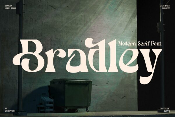 美式复古逆反差海报画册Logo标题品牌衬线排版英文字体Bradley Modern Serif Font-第2494期-