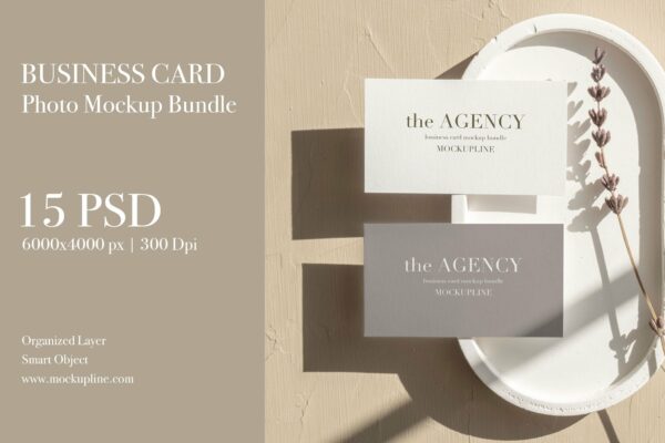 15款时尚光影优雅品牌VI设计商务名片卡片设计展示贴图样机模板 Business Card Photo Mockup Bundle
