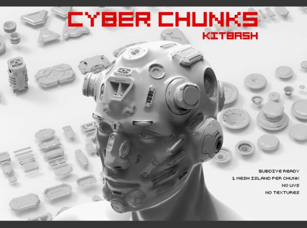 未来派赛博朋克机器人零件3D模型素材 Cyber Chunks kitbash