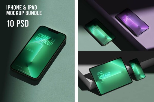 10个网站APP界面设计iPhone&iPad屏幕演示样机模板套装 iPad & iPhone Mockup Bundle Set