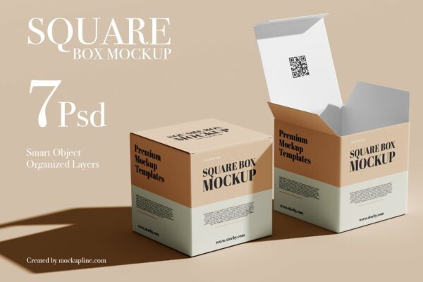 方形产品包装纸盒外观设计贴图PSD样机素材 Square Box Mockup Set