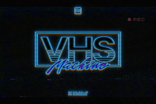 复古怀旧老式VHS录像带屏幕肌理纹理Ps样机Logo标题特效生成模版 VHS Machine Retro Effect-第2443期-