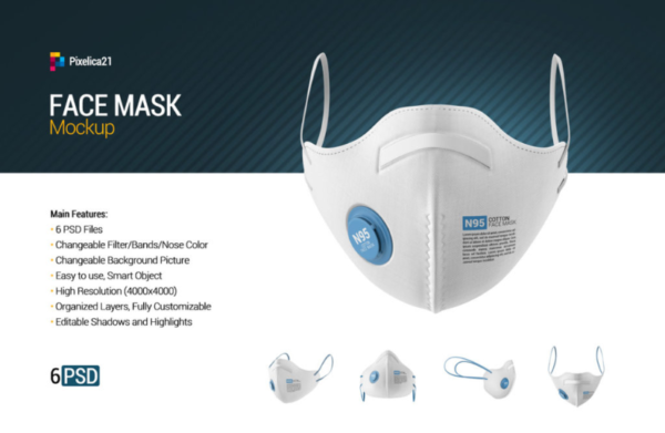 N95防护面罩呼吸阀口罩设计展示样机 Face Mask Mockup-第1348期-