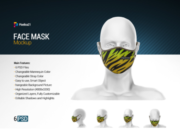 6款防护面罩口罩印花设计展示样机 Face Mask Mockup-第1348期-