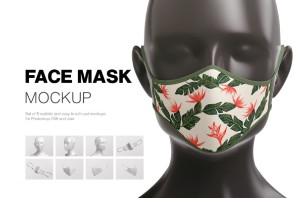 挂耳式防护面罩口罩印花设计展示样机 Face Mask Mockup-第1348期-