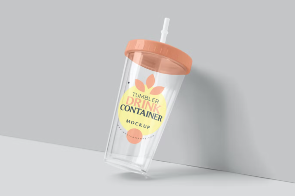 5款透明简约大气的透明塑料吸管饮料杯外卖杯果汁杯PS样机Tumbler Drink Container Mockups