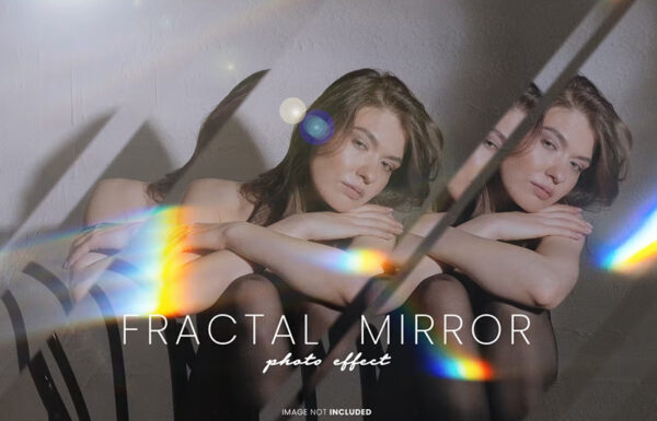 透明虹彩光晕光谱折射玻璃图片照片后期特效滤镜PS样机Fractal mirror burn photo effect-第2459期-