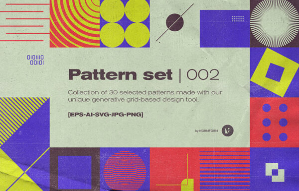 复古撞色孟菲斯风抽象几何EPS矢量图案设计合辑Generative Pattern Set 002-第2470期-
