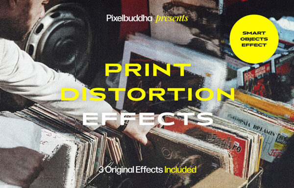 复古打印印刷错位失真照片处理特效PS样机模板Print Distortion Effect-第2468期-