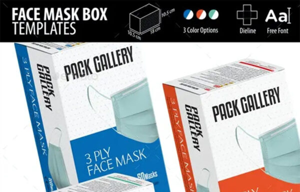 医用口罩包装盒纸盒多角度设计展示模板Face Mask Temples-第1348期-