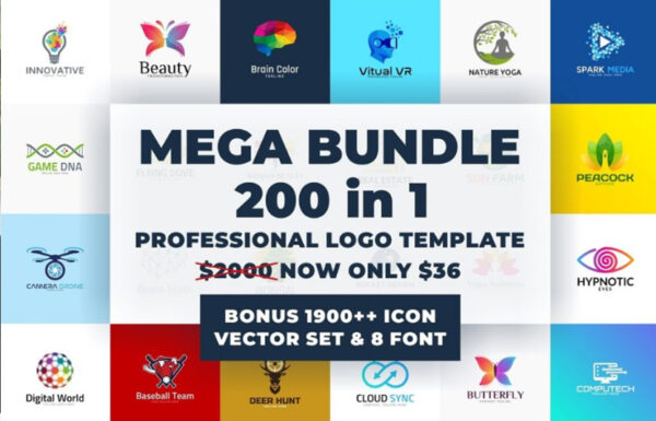 200款专业标志设计AI矢量模板包 Logo Template Mega Bundle – 200 in 1-第995期-