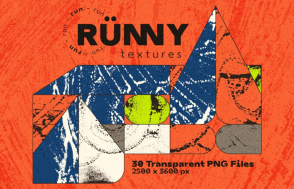 潮流粗糙油墨水彩混合海报设计背景底纹PNG图片素材 Runny 30 Transparent PNG Textures-第997期-