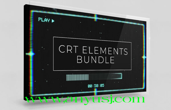 4K视频-70种复古CRT像素元素纹理游戏进度条符号故障背景边框CRT Elements Bundle – Vamify-第2487期-